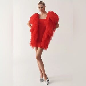 Anthropologie Be My Valentine Sunday in Brooklyn Drama Tulle Mini Red Hot Dress